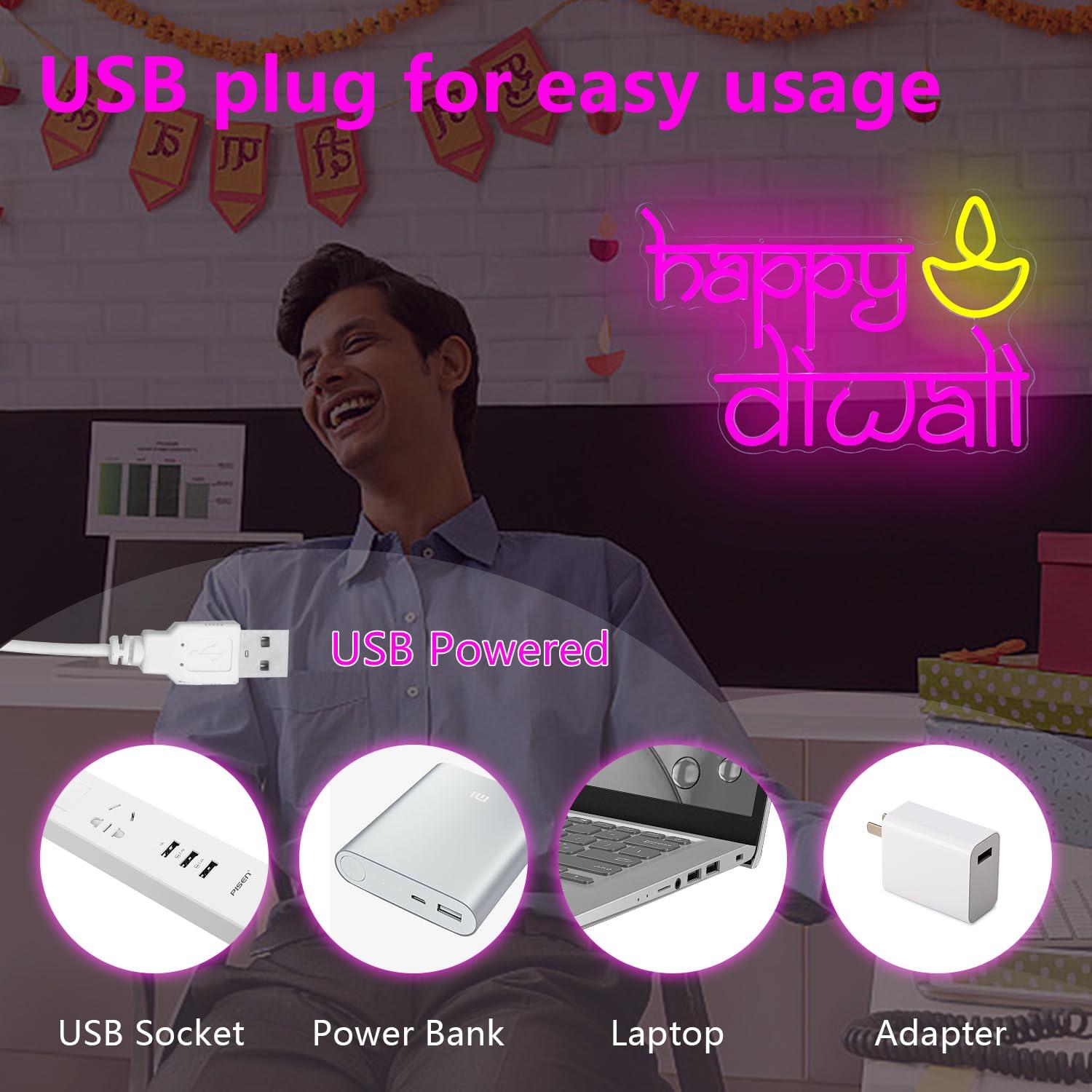 Happy Diwali Neon Sign USB Pow - đánh giá và giá Wall Decor Lighting