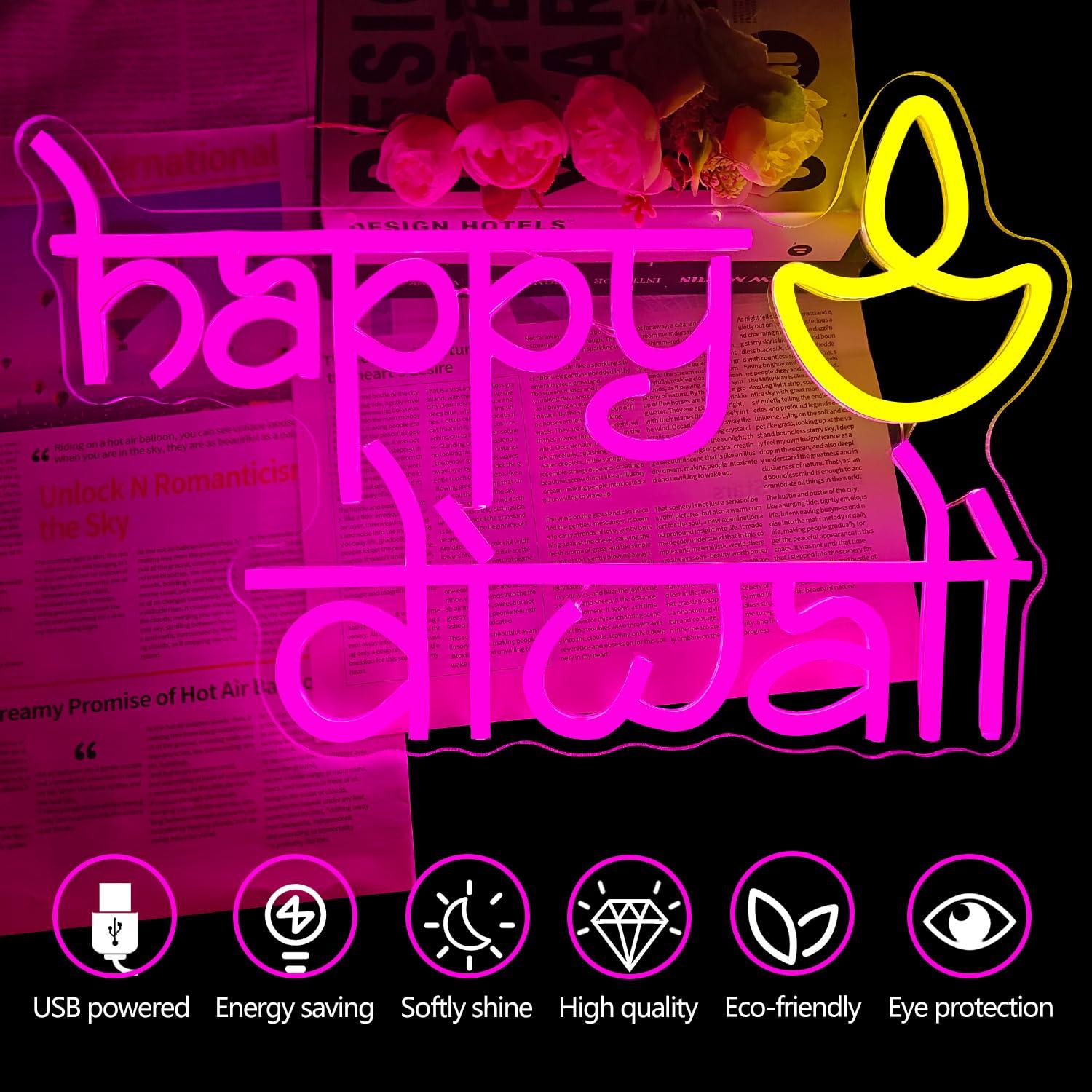 Happy Diwali Neon Sign USB Pow - đánh giá và giá Wall Decor Lighting
